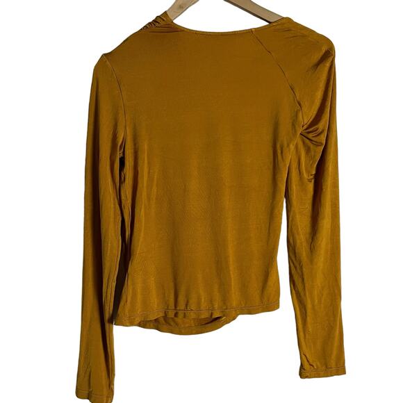 Lapointe Asymmetric Ruched Long-Sleeve Jersey Top Mustard Yellow Size 10 - Picture 9 of 13